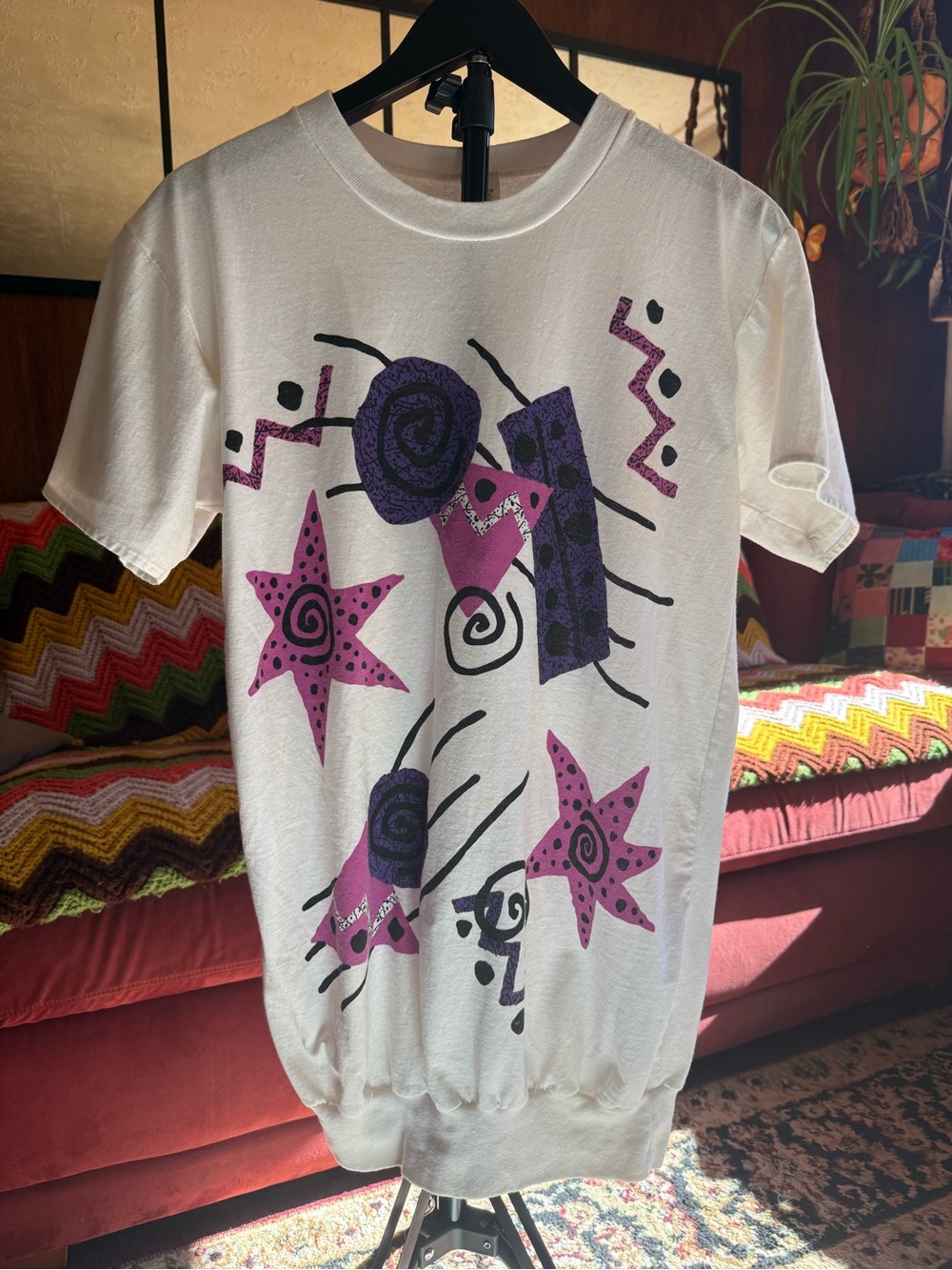 Vintage 90s Memphis Abstract Graphic Tunic Top Made in USA